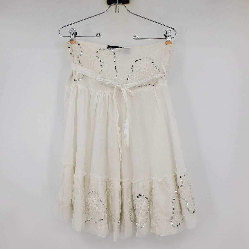 Wet Seal White Sequin Tiered Boho Skirt Med Y2K Coquette Festival Fairy Dollette
